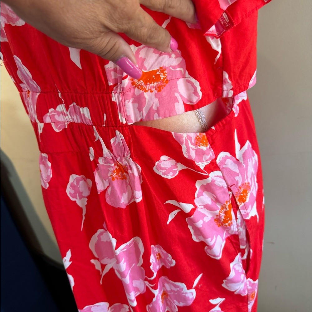 Old Navy Pink Floral with Cutouts Midi Shirt Dress Sz XL - Picture 9 of 12